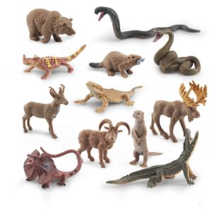 Quality Wildlife Animal Model Toys 12 PCS Mini Brown Bear Beavers Crocodile Snake Lizard Figurine Family Party Favors for sale