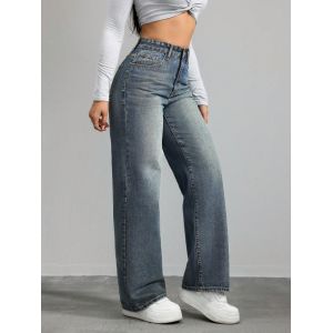 Prussian blue high-waisted straight-leg jeans for women