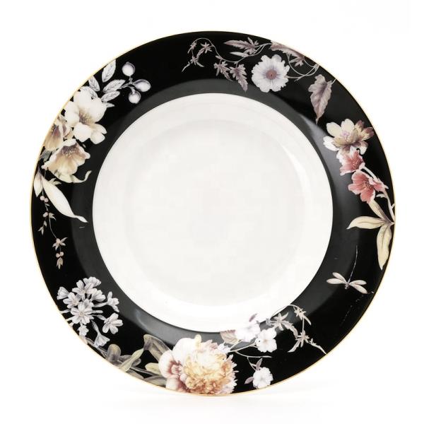 9 Inch Customized Dinnerware Set Porcelain Gold Rim Ceramic Dinner Plates Sets