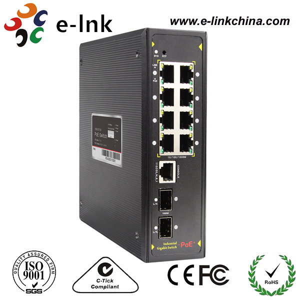 Managed POE Industrial Network Switch 8 10 / 100 /1000 Base-T + 1000 Base SFP Fiber Ports