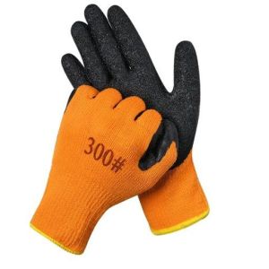 Orange Winter Latex Thermal Gloves 7 Gauge Latex Dipped Gloves Terry Liner Palm