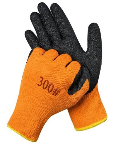 Orange Winter Latex Thermal Gloves 7 Gauge Latex Dipped Gloves Terry Liner Palm