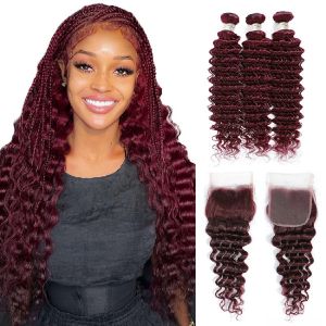 China Ombre 99J Glueless Burgundy Wig Human Hair Extensions Deep Wave on sale