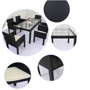 7 PCS Woven Dining Table Chairs Patio Conversation Leisure Rattan Sofa Set