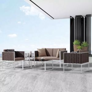 Modern Simple Sofa Set Design Aluminum Frame Rope Waterproof Outside Garden Sofa