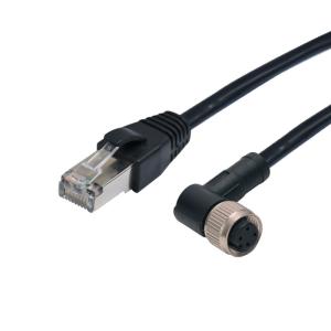 X Coding 8 Pin 90 Degrees M12 Female Connector To Rj45 Cable IP68 PA66