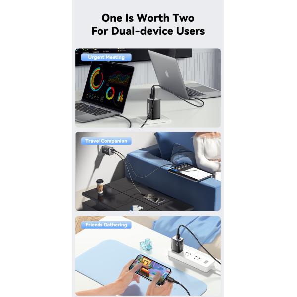 ESSAGER ES-CD40 Series PD GaN Charger QC4.0 QC3.0 QC2.0 Dual 2 Ports USB C 45W