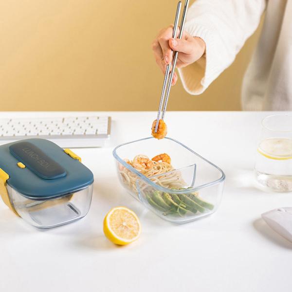 Green Straw Plastic Cover Multifunctional Glass Lunch Box