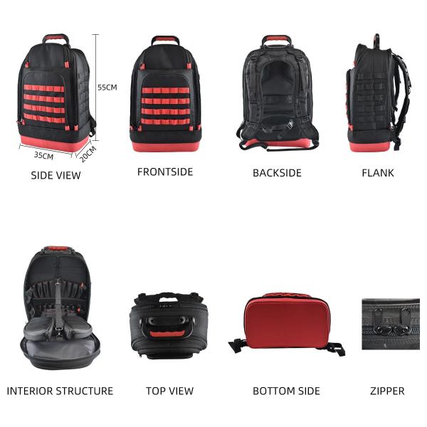 Water Resistant Tool Backpack Stylish Practical Backpack Black Red Color