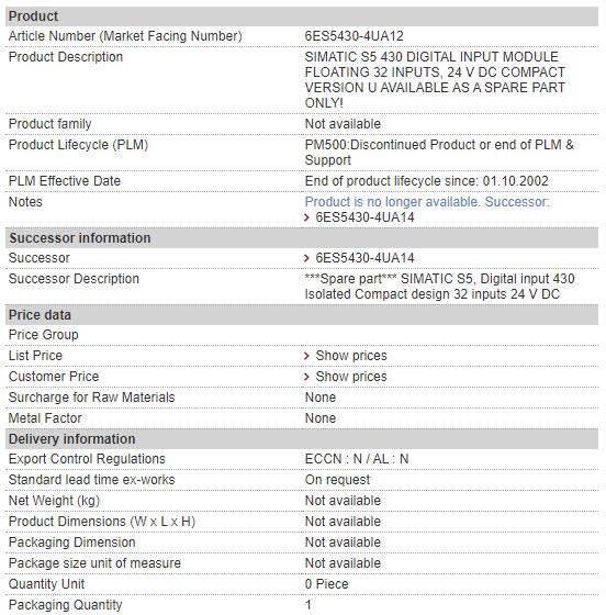 6ES5430-4UA12 6ES5 430-4UA12 Siemens Digital Input Module