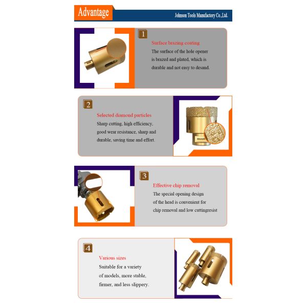 4pcs M14 50mm Vacuum Brazed Diamond Tools Drill Bit Minimal Chipping