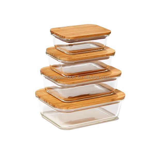 Kitchen Square Glass Jar Lunch Box Container With Bamboo Lid Customizable and Durable