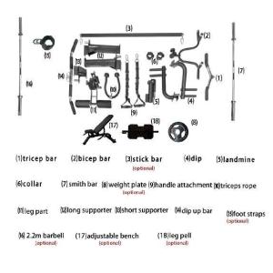 Black Home Commercial Use Multi Station Equipment Multi Function Gym