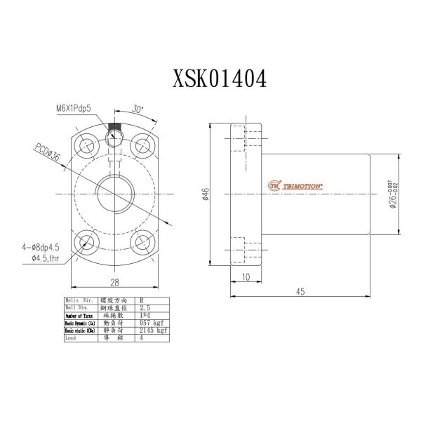 XSK01404 Robust Lead Screw Bearing 14mm Diameter High Precision Ball Screw