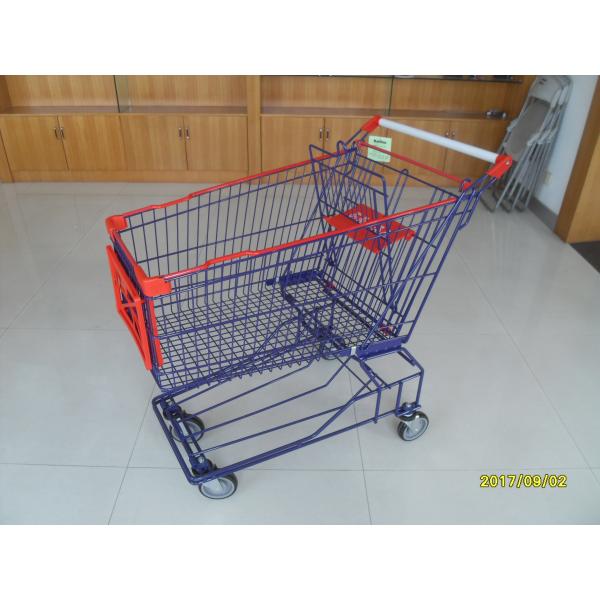 Buy Asian Type 150L Wire Mesh Grocery Store Shopping Carts With Blue Powder Coating at wholesale prices