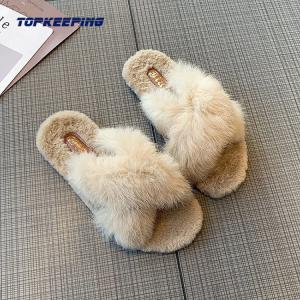 1D0013 2022 Wholesale Flat Furry Adult Lady Cotton Slide Slipper