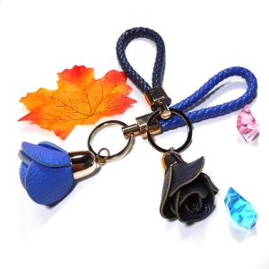 Women 16.5cm Black Rose Personalised Leather Keychain Handmade