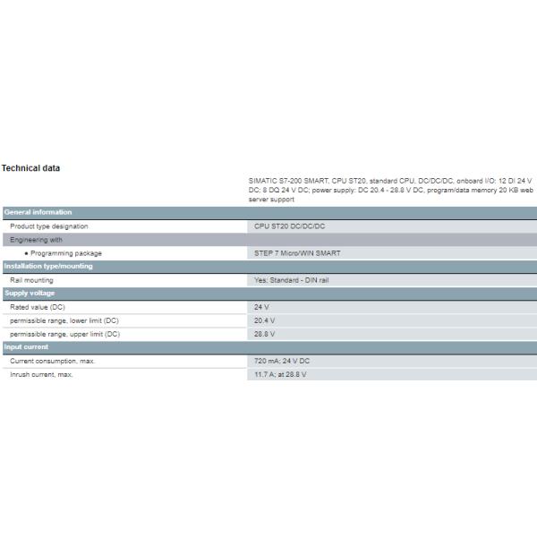 6ES7288-1ST20-0AA1 SIEMENS CPU SIMATIC S7-200 SMART CPU ST20 For Electronic Equipment