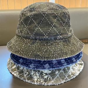 China Hot Sale Spring and Autumn New Flat Top Frayed Denim Suquin Plaid Embroidery Custom Bucket Hat Embroidery logo Fisherman's Hat on sale