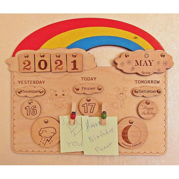 Home Wooden Calendar Kid Montessori Calendar Organizer School Educational Toy