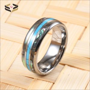 Third Party Appraisal Certified 8mm Abalone Shell Turquoise Inlay Tungsten