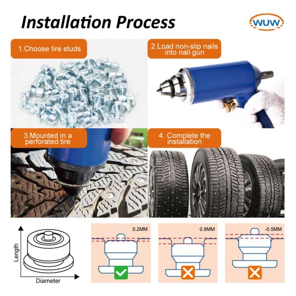 12mm Alloy Tire Studs with Tungsten Carbide Core for Anti-Slip Performance in Snow and Ice