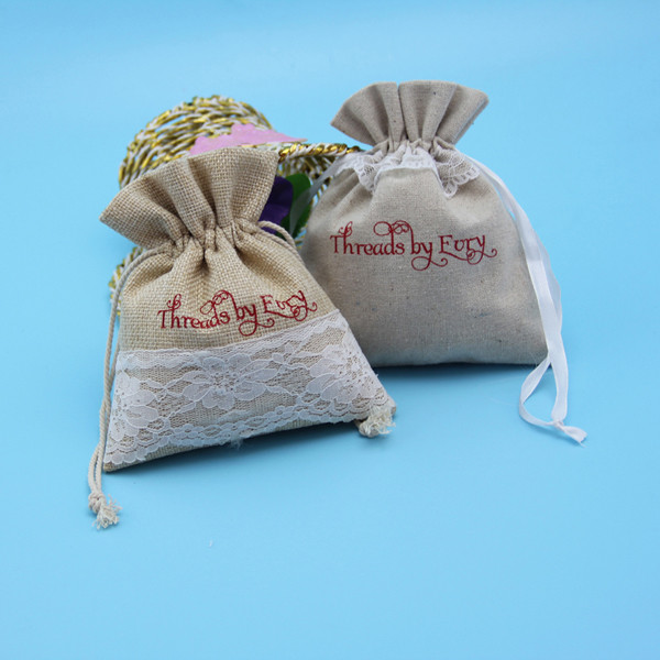 Cute Pen Biodegradable Jute Bags , Eco Friendly Round Drawstring Pouch