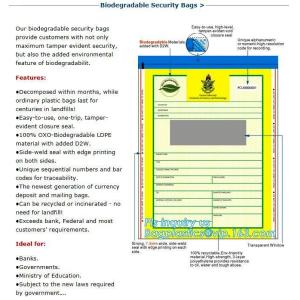 Comppostable, Biodegradable, Eco friendly, Bio-degradable, OXO-bio Cash Security