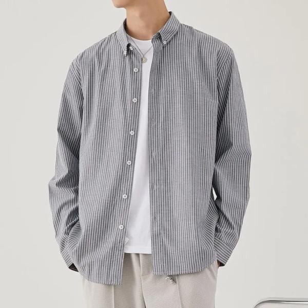 Men′s 2023 Spring and Autumn New Business Lapel Shirt Men′s Striped Cardigan