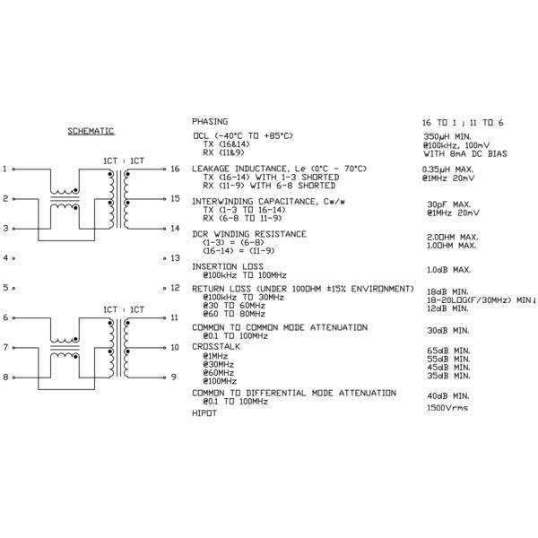 TG110-050N5RL SMD Single Port 10/100BASE-TX Transformer LP1198NL / SMST-1666