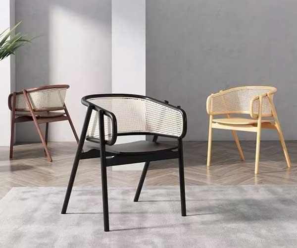 Nordic Rattan Armchair Natural Wood Solid Wood Lounge Dining Chair