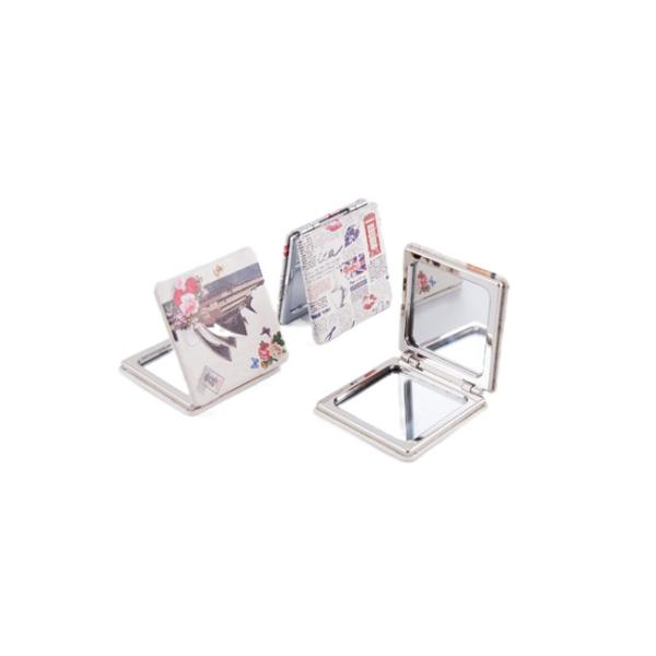 Square Mini Cosmetic Pocket Mirror PU Leather ABS Digital Printing Pattern