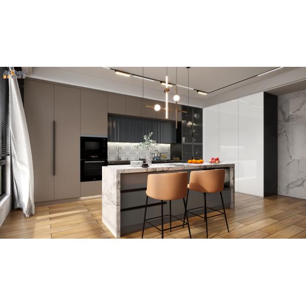 Traditional Design Waterproof Kitchen Cabinets with Radius Beveled Edge Countertop