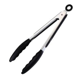 9 Inch Silicone BBQ Grill Tong Non Stick Barbecue Clamp Stainless Salad Tongs