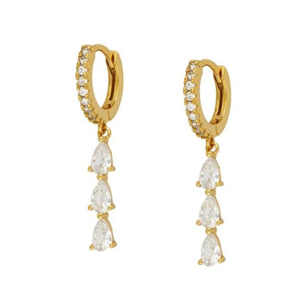 Brazilian Water Drop Cubic Zircon Long Dangle Earrings In 18K Gold Plated Hoops