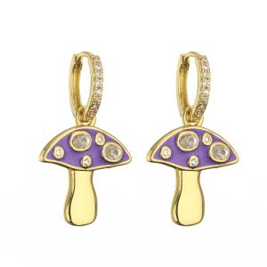 Cute Enamel Gold Plated Drop Earring Mushroom Dangle Earrings