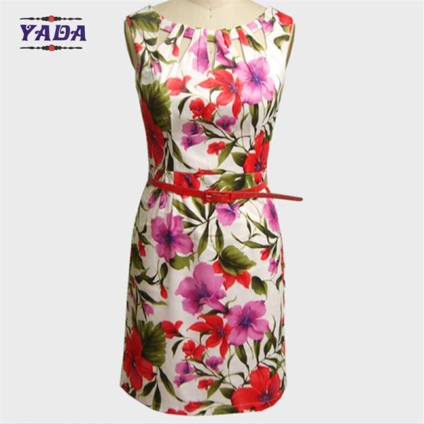 Elegant fashion neck floral printed bodycon shirt dresses classic casual ladies