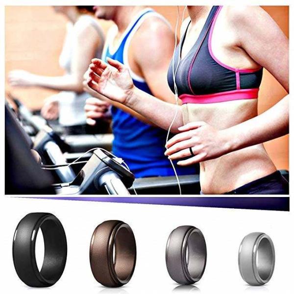 Silicone Wedding Ring for Men 4 Packs Singles Step Edge Sleek Design Metallic Black and Camo