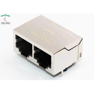 1 X 2 Ports RJ45 Lan Jack Brass Shielded Right Angle THT Type Without LED