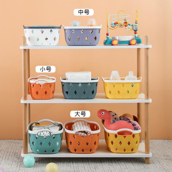 Buy White Rectangular Plastic Shelf Organizer Basket With Handles at wholesale prices