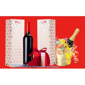 Metallic Foil Polka Dots Wine Gift Bag Bulk Recyclable Paper Wine Carrier Bags