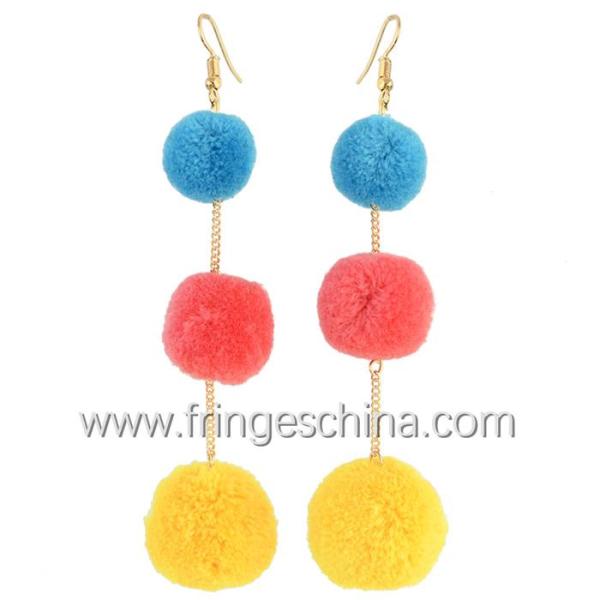 Fashion Bohemian Colorful Pom Pom Long Drop Earrings For Women Party Jewelry Accessories