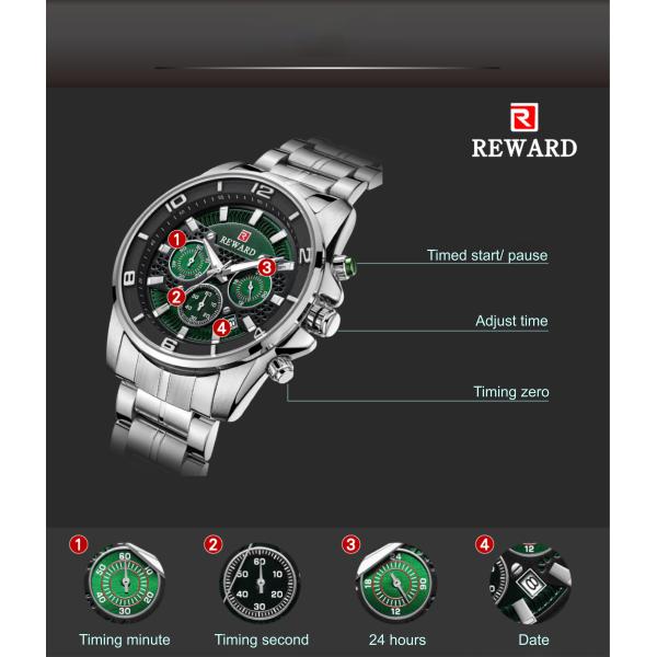 REWARD Quartz Mens Stainless Steel Watches , Analog Sports Wrist Watch Alloy Case