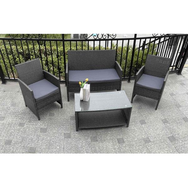 Weather-Resistance 4pcs Outdoor Rattan Sofa Set/ Wicker Garden Furniture Coffee Table and Rattan Chairs for Pool