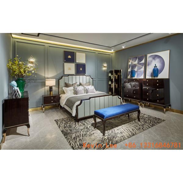 Buy New classic luxury bedroom furniture set used in High end glossy painting wood bed with Storage chest of drawers cabinet at wholesale prices