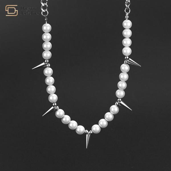 Pearl Cone Pendant Hip Hop Titanium Steel Necklace Clavicle Women Men