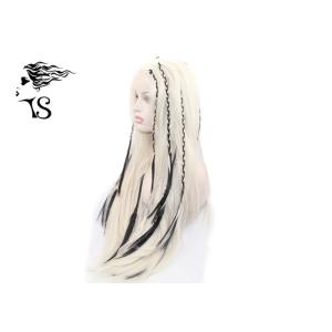 Straight Blonde Synthetic Braided Wigs Highlighted With Dark Braid Natural