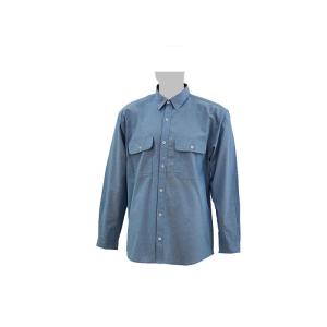 Men's 100%Cotton Chambray Blue Work Shirt Long Sleeve Chest Pockets Detailed
