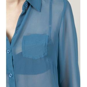 See-Through Casual Womens Shirts Blouses , Blue Eco-Friendly