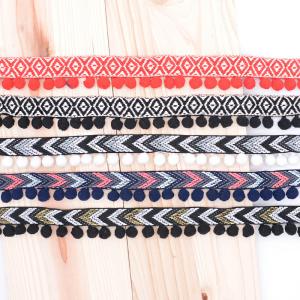 Nylon Jacquard Brocade Cotton 4cm Pom Pom Trim